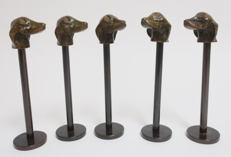 Set of 5 Modern Bronze Busts of Dogs