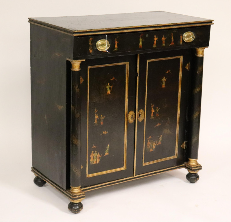 Regency Parcel Gilt Japanned Cabinet, E 19th C