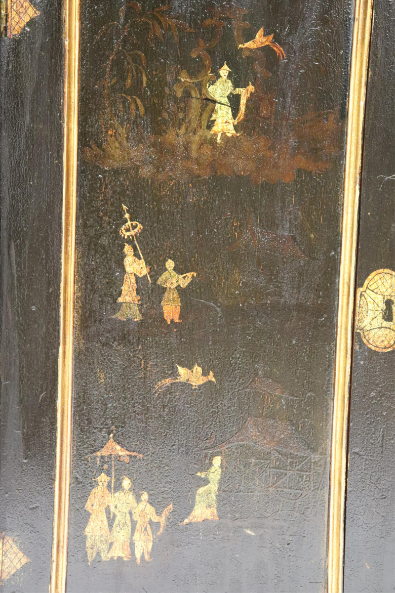 Regency Parcel Gilt Japanned Cabinet, E 19th C