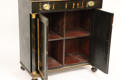 Regency Parcel Gilt Japanned Cabinet, E 19th C