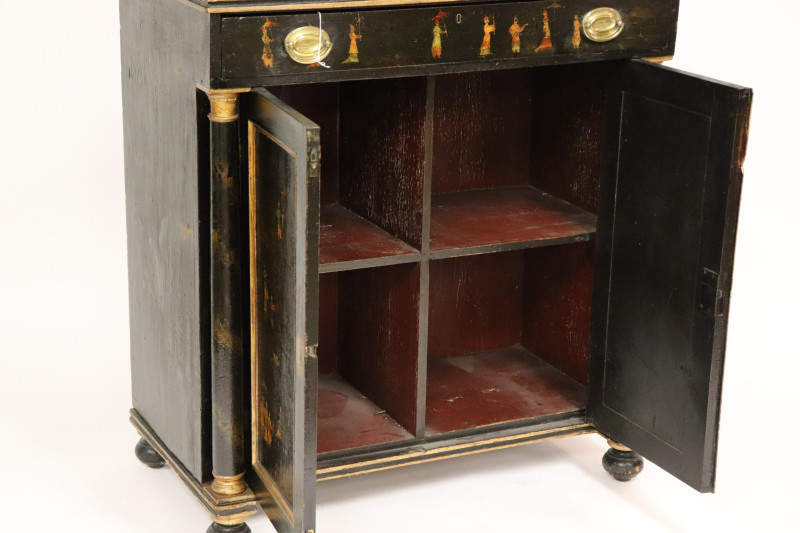 Regency Parcel Gilt Japanned Cabinet, E 19th C