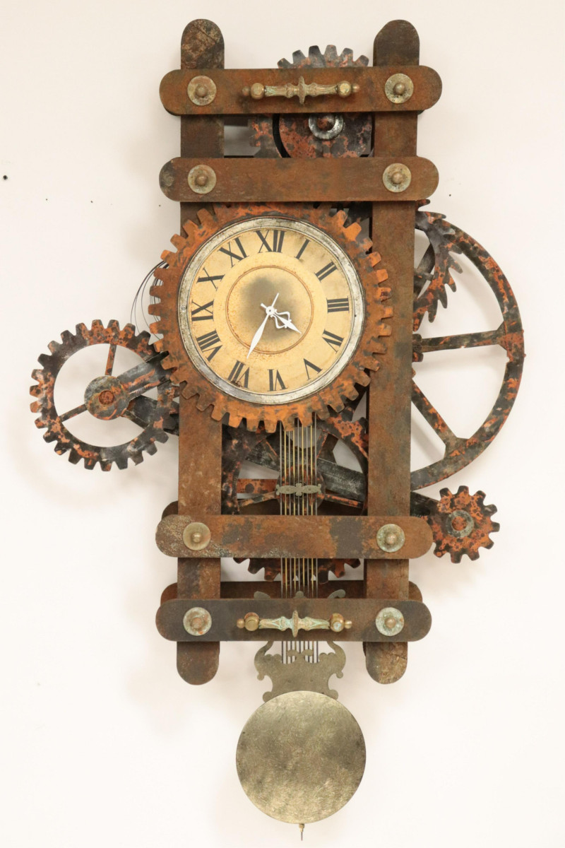 Steam Punk Faux Iron Painted Wood Wall Clock