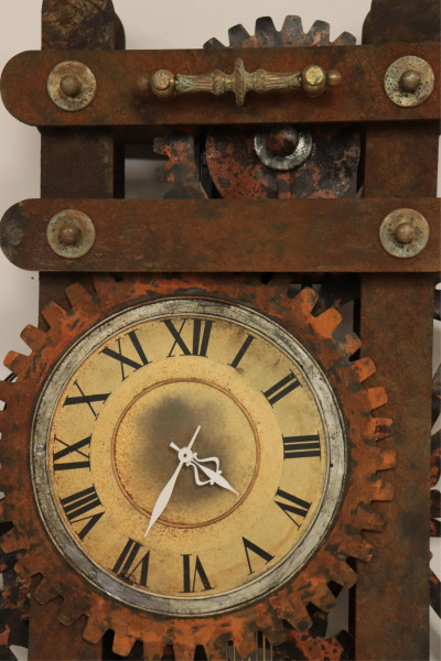 Steam Punk Faux Iron Painted Wood Wall Clock