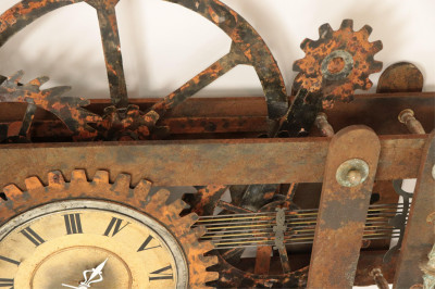 Steam Punk Faux Iron Painted Wood Wall Clock