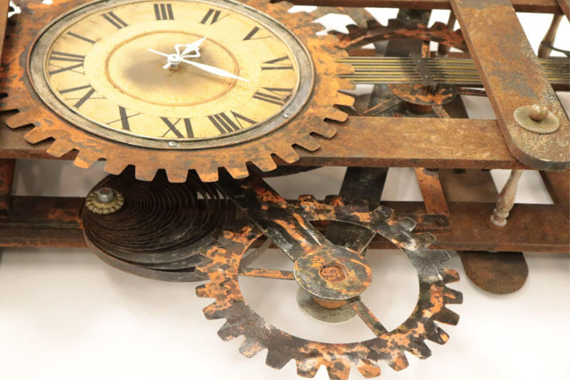 Steam Punk Faux Iron Painted Wood Wall Clock