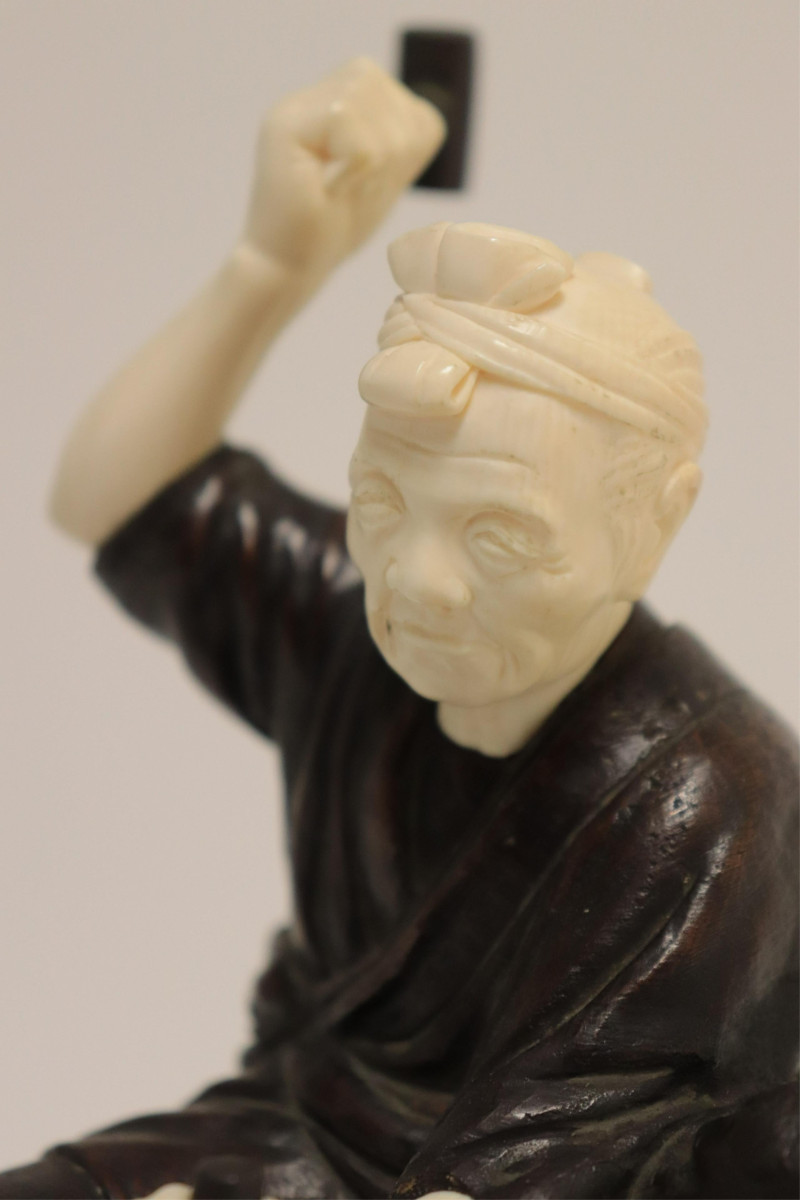 Japanese Bronze &amp; Wood Figure, Meiji Period