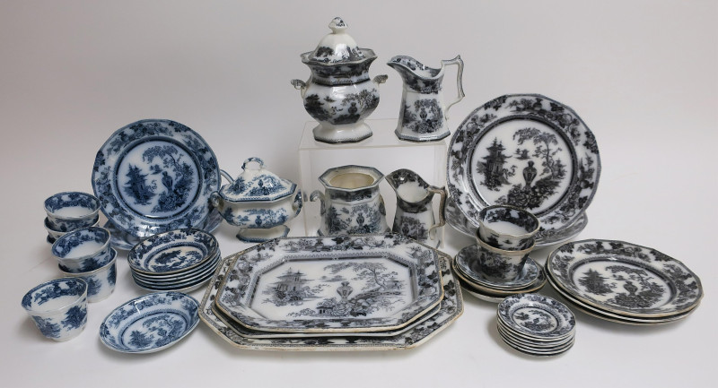 39-Pc. Jeddo Pattern Transferware, 19th C., Adams