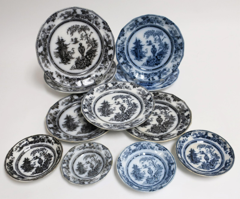 39-Pc. Jeddo Pattern Transferware, 19th C., Adams