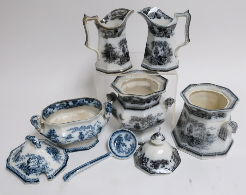 39-Pc. Jeddo Pattern Transferware, 19th C., Adams