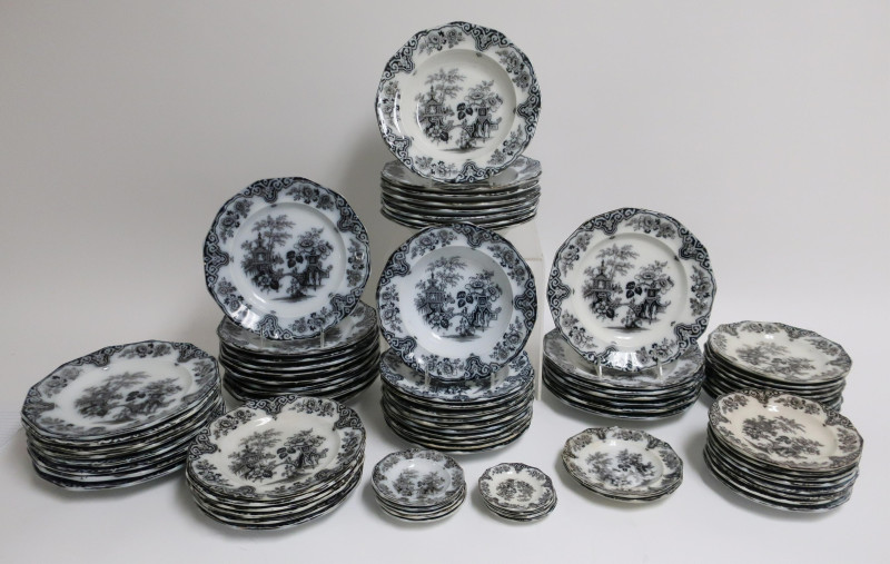 78-Pc. Bochara Mulberry Ironstone Transfer, 19th C