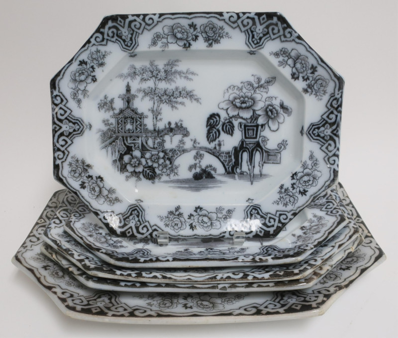 5 Mulberry Bochara Octagonal Platters, 19th C.
