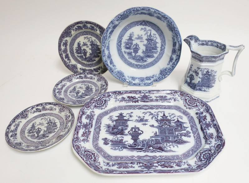 19th C. Temple Mulberry Lavender &amp; Black Transfer