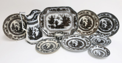 19th C. Temple Mulberry Lavender &amp; Black Transfer