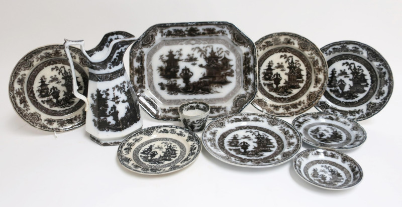 19th C. Temple Mulberry Lavender &amp; Black Transfer
