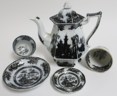 12 Pelew Mulberry Ironstone Transferware, 19th C.