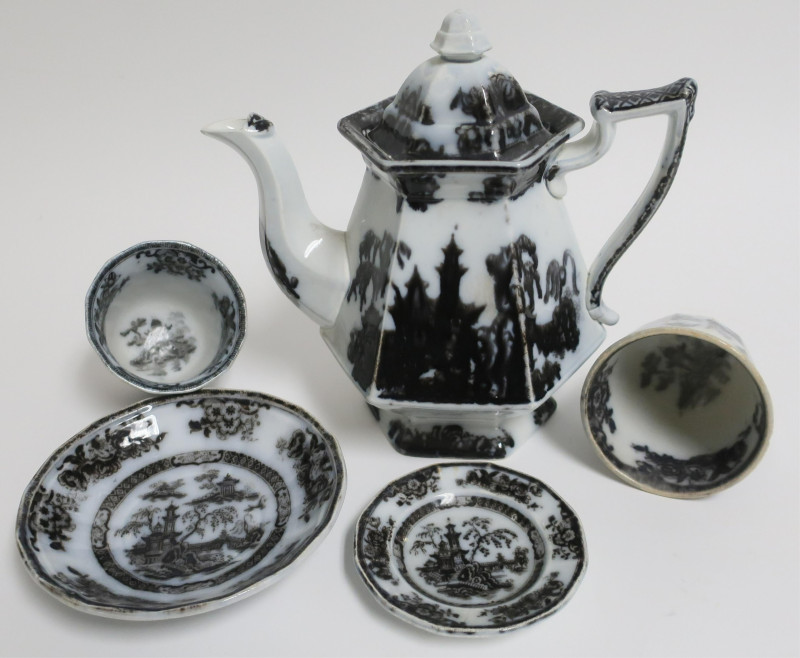 12 Pelew Mulberry Ironstone Transferware, 19th C.