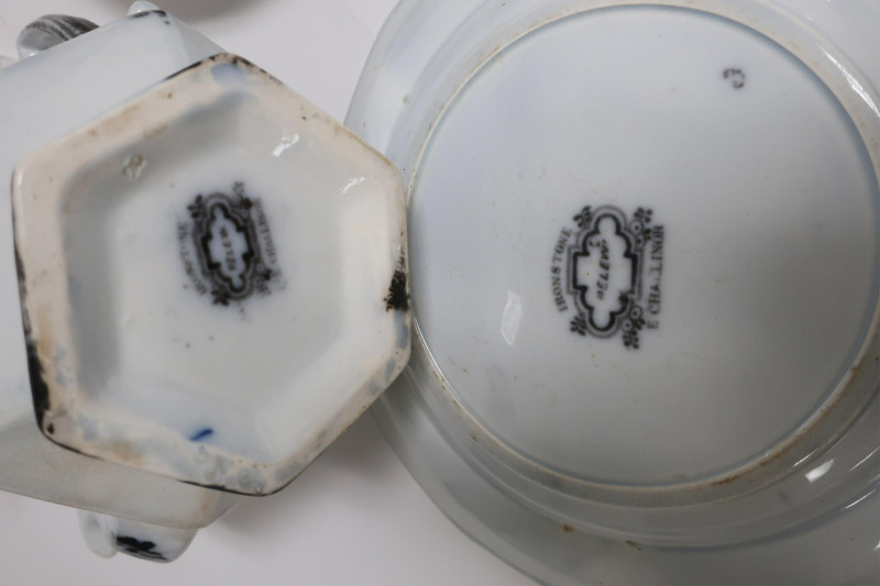 12 Pelew Mulberry Ironstone Transferware, 19th C.