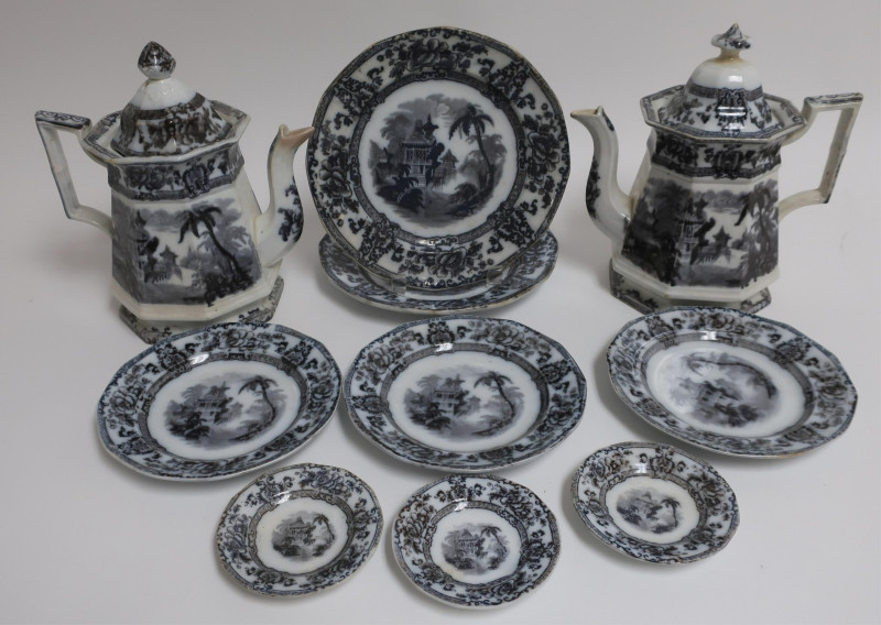 10 Cyprus Mulberry Ironstone Transferware, 19th C.
