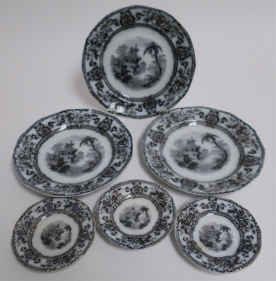 10 Cyprus Mulberry Ironstone Transferware, 19th C.