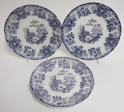 5 Simla Lavender Mulberry Ironstone Plates, 19th C