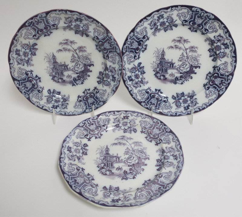 5 Simla Lavender Mulberry Ironstone Plates, 19th C