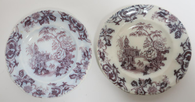 5 Simla Lavender Mulberry Ironstone Plates, 19th C