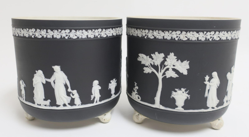 Near Pair Wedgwood Basalt Cache Pots/Jardinieres