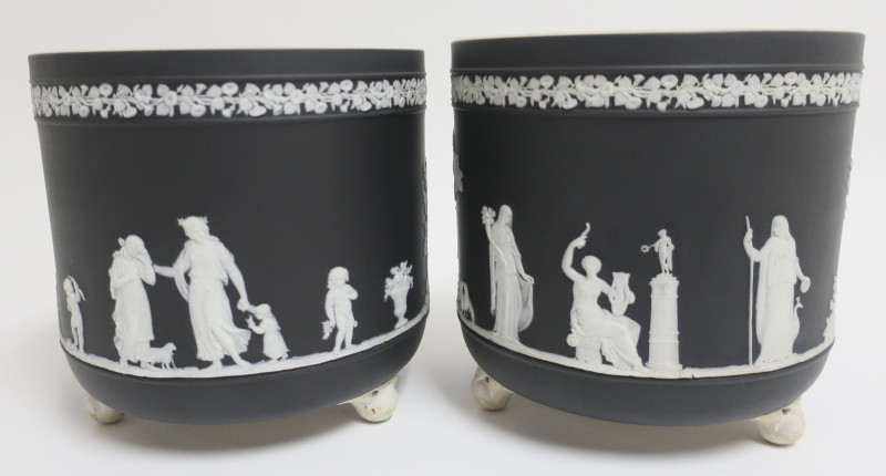 Near Pair Wedgwood Basalt Cache Pots/Jardinieres
