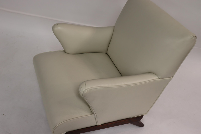 Manner of Wegner White Leather Armchairs, c 1950