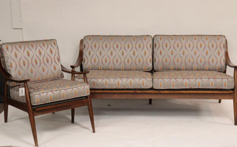 Mid Century Modern Walnut Sofa &amp; Armchair, 1960