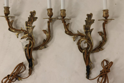 Pair Louis XV Style Brass 2-Light Sconces