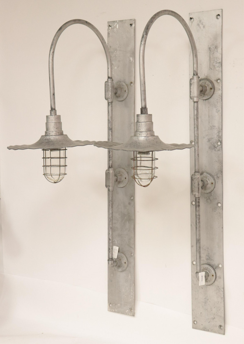 Pr. Vintage Industrial Silvered Metal Wall Lights