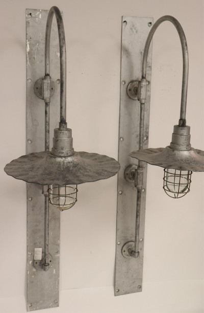 Pr. Vintage Industrial Silvered Metal Wall Lights