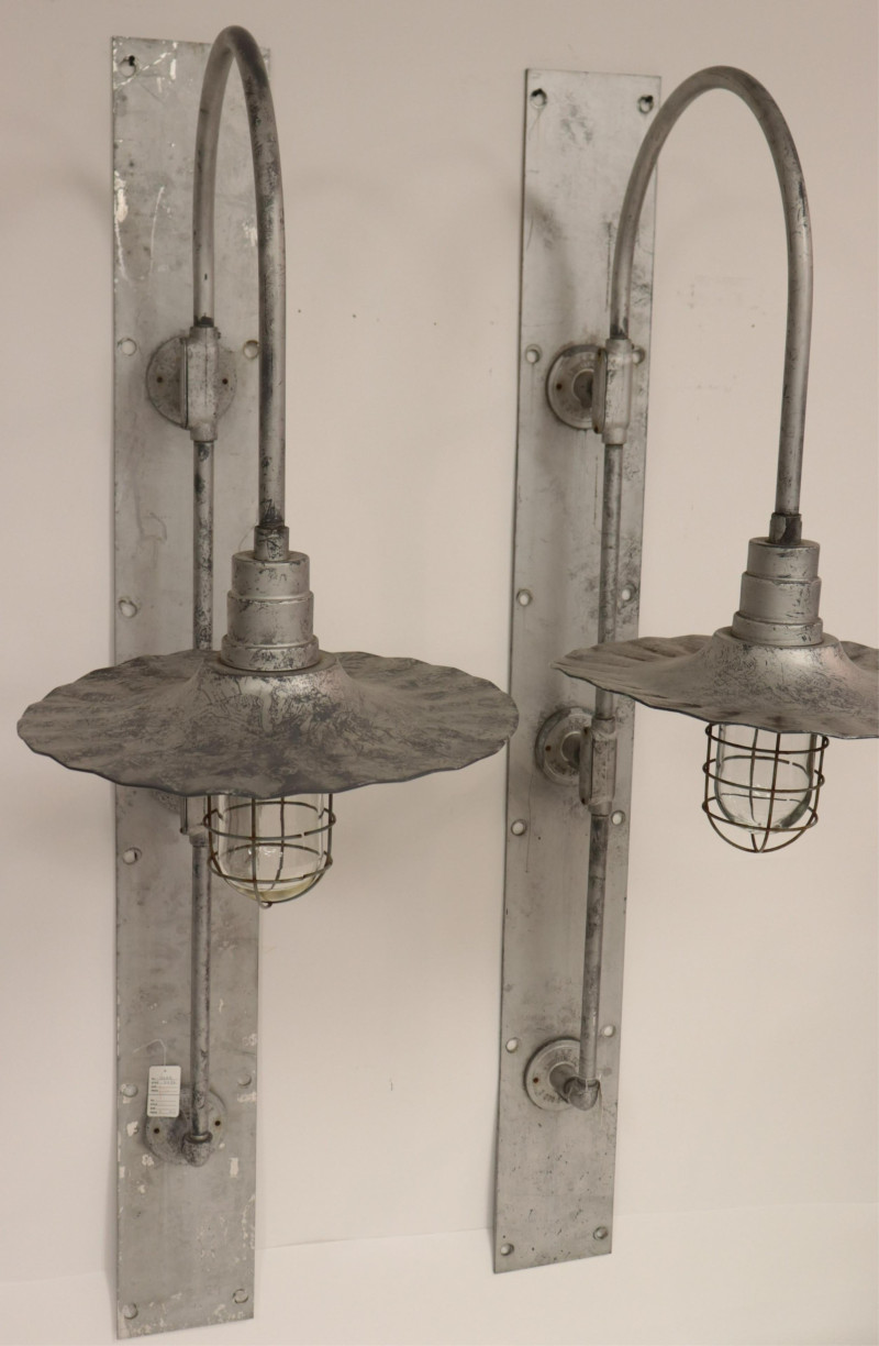 Pr. Vintage Industrial Silvered Metal Wall Lights