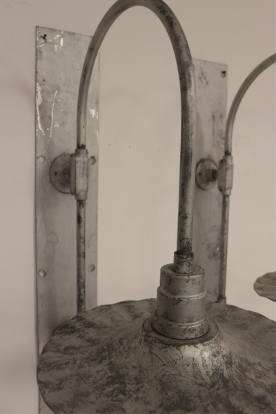 Pr. Vintage Industrial Silvered Metal Wall Lights