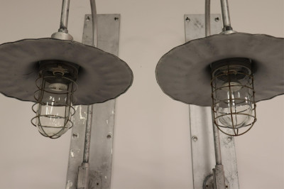 Pr. Vintage Industrial Silvered Metal Wall Lights