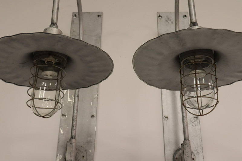 Pr. Vintage Industrial Silvered Metal Wall Lights