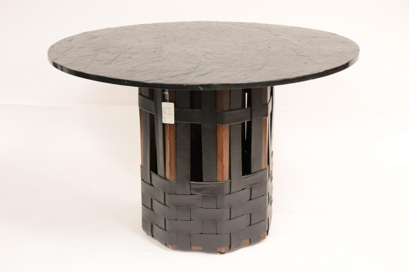 American 1970&apos;s Leather Walnut &amp; Slate Top Table