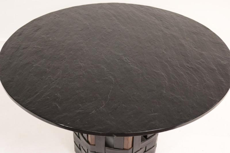 American 1970&apos;s Leather Walnut &amp; Slate Top Table