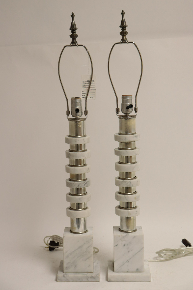Pr American 1970&apos;s Chrome &amp; Marble Lamps