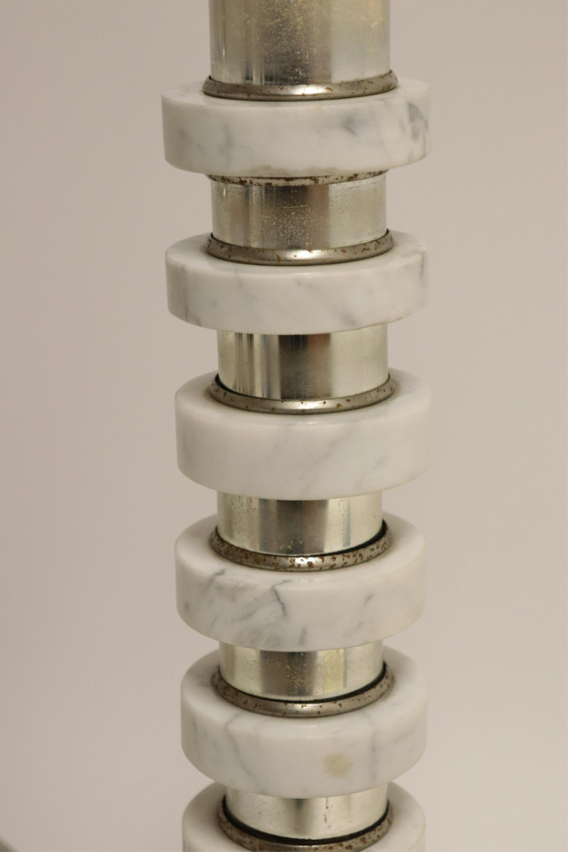 Pr American 1970&apos;s Chrome &amp; Marble Lamps