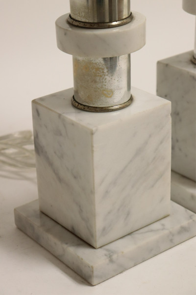 Pr American 1970&apos;s Chrome &amp; Marble Lamps