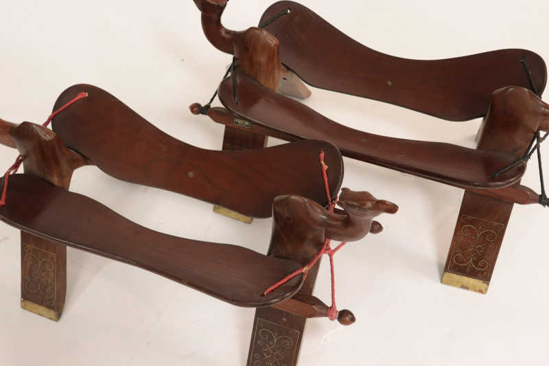Pr Middle Eastern Camphor Camel Benches, c.1950