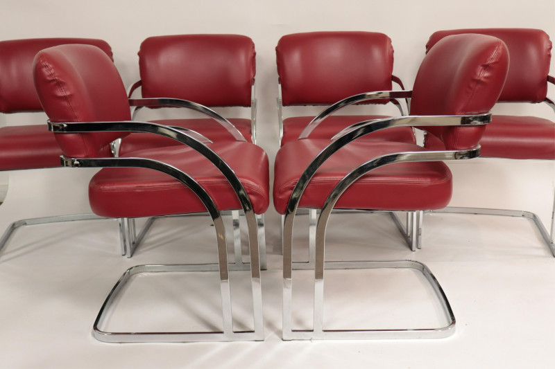 6 Pace Red Leather &amp; Chrome Armchairs, c.1980