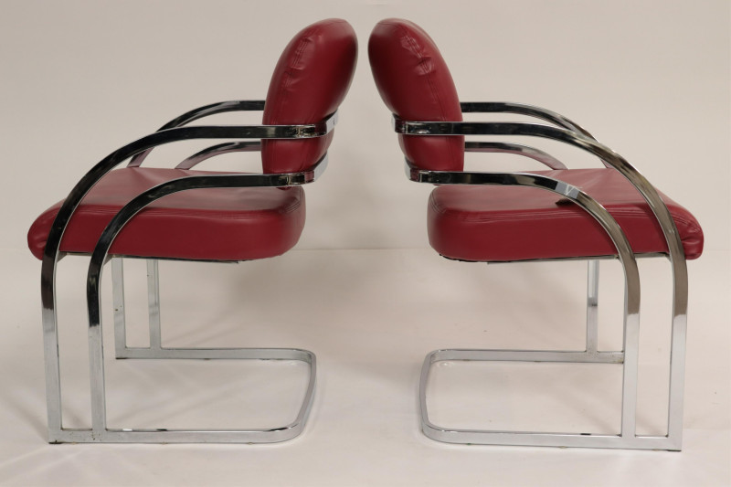 6 Pace Red Leather &amp; Chrome Armchairs, c.1980