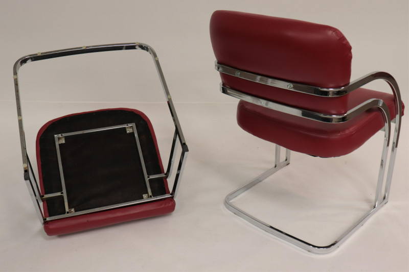 6 Pace Red Leather &amp; Chrome Armchairs, c.1980