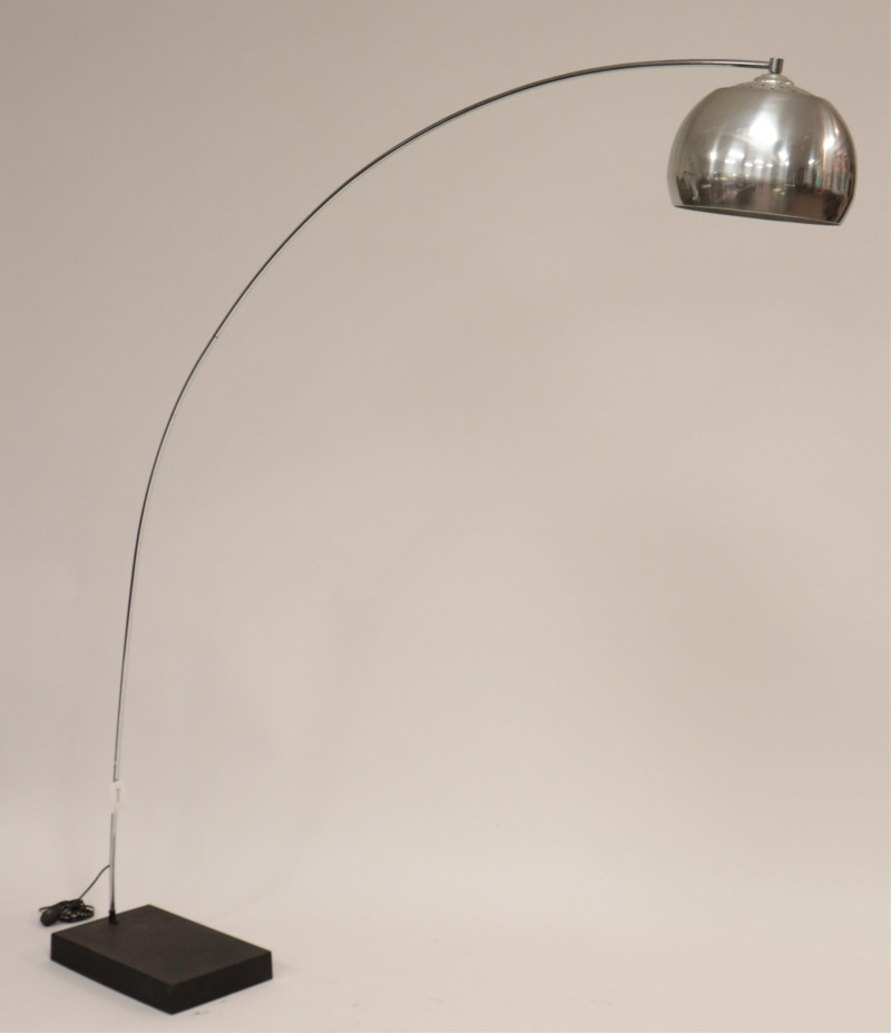 1970&apos;s Chrome &amp; Cast Iron Arc Floor Lamp, Kovac