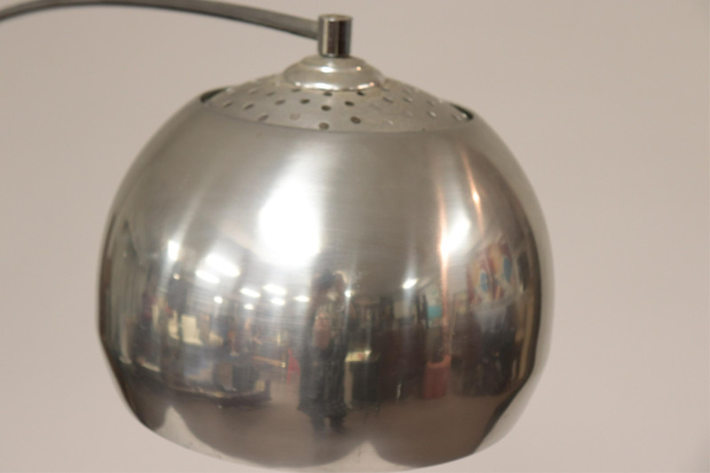 1970&apos;s Chrome &amp; Cast Iron Arc Floor Lamp, Kovac