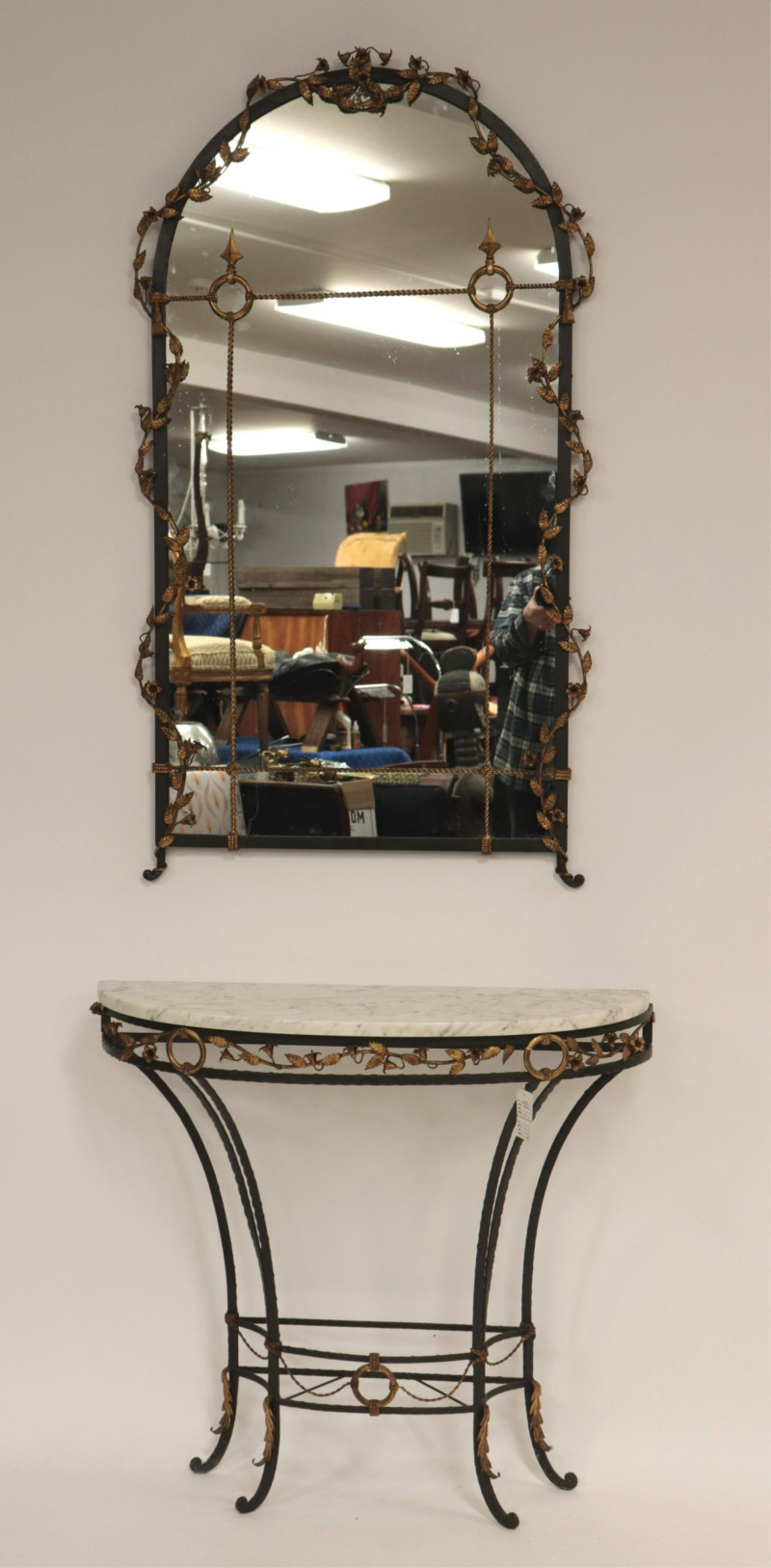 Neoclassic Parcel Gilt Wrought Iron Console/Mirror