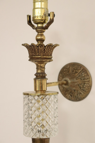 Pair Hollywood Regency Glass &amp; Brass Wall Lights